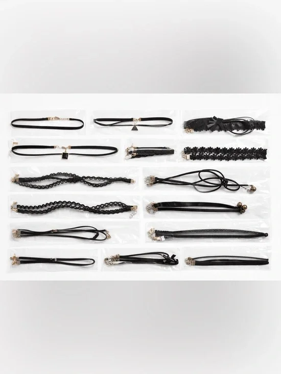 Choker Necklace Bundle Lot of 18 – Black Lace Velvet Goth Y2K Mix - Picture 1 of 9